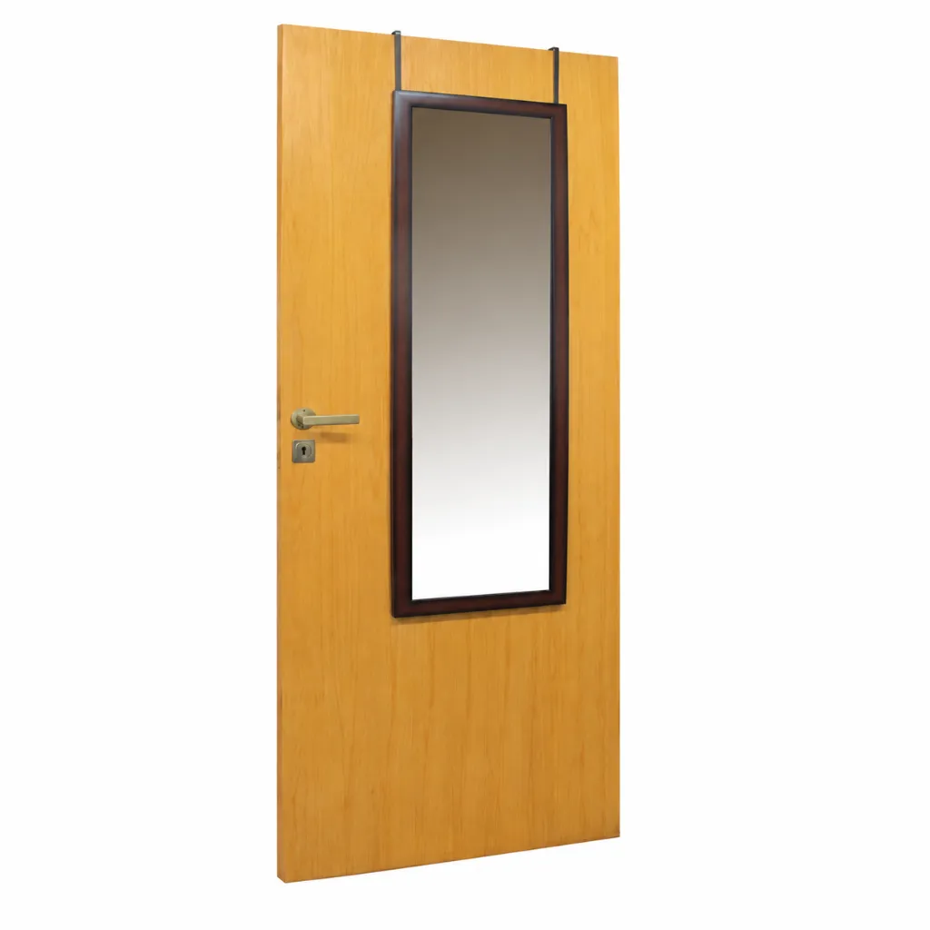 Puerta de madera dorada con espejo.webp