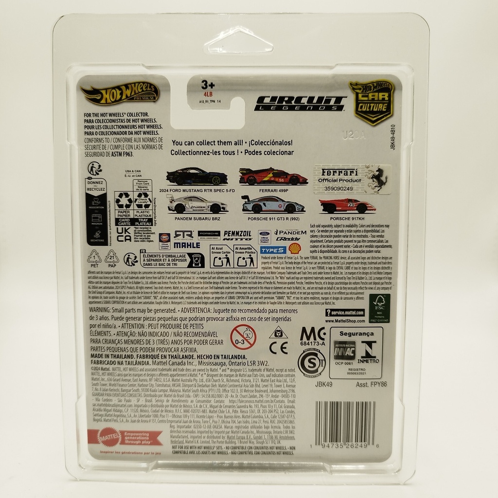 Hotwheels JBK49 Ferrari 499P No.51 Red with Yellow Stripes Circuit Legends Series Diecast Model Car