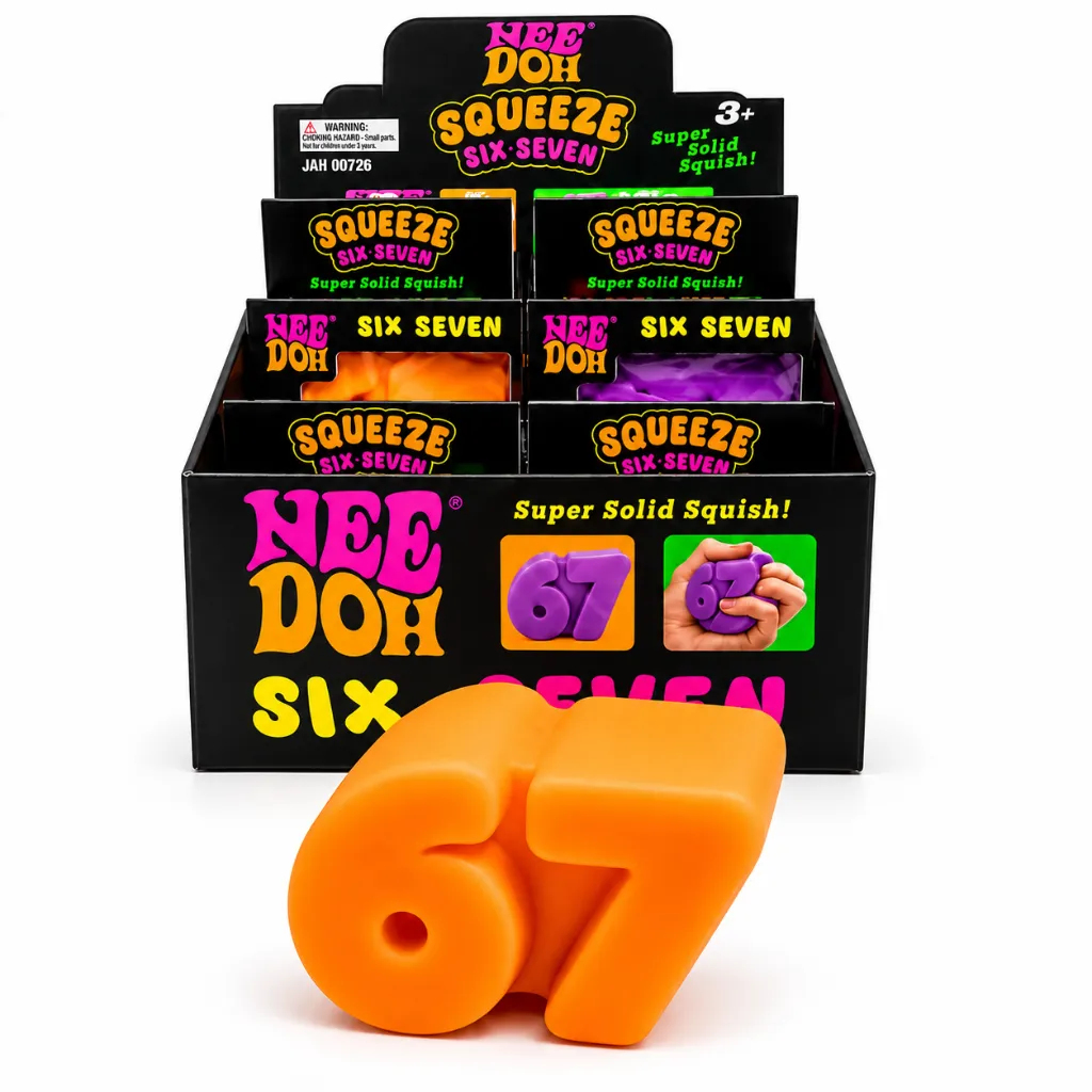 Exhibidor Nee Doh con juguete naranja.webp