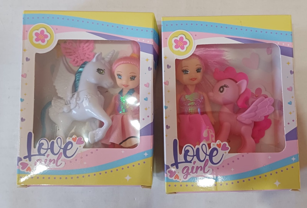 MINI MUÑECA C/PONY BLANCO/ROSA LOVE GIRL