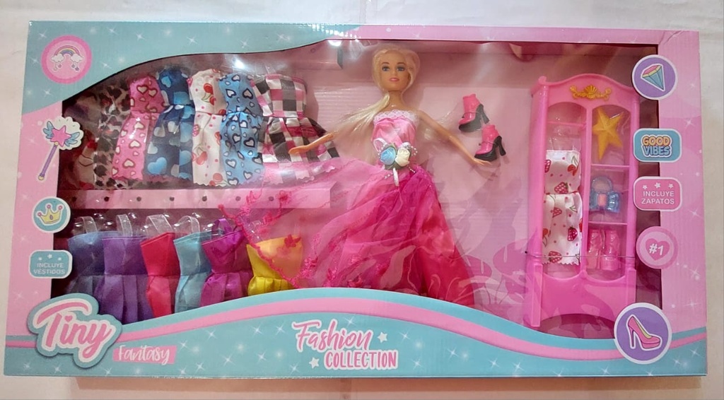 Muñeca Tiny Fashion Colection +14 Vestidos