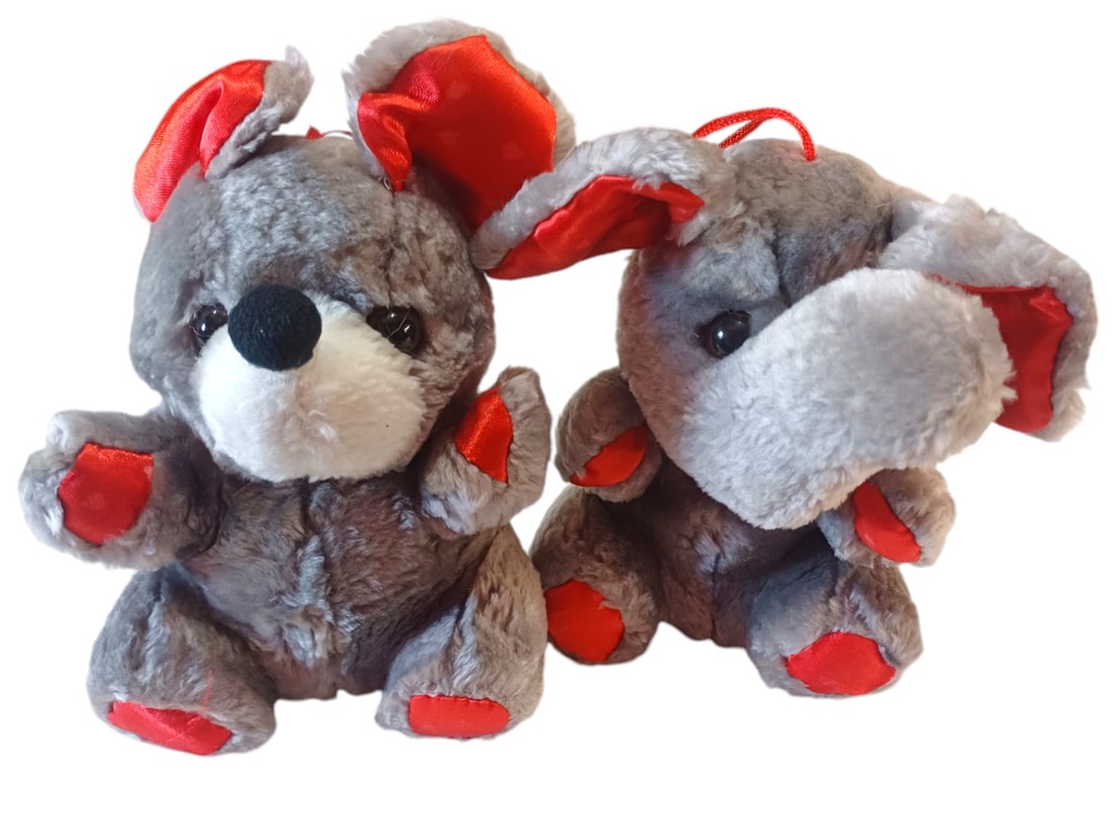 PELUCHE CHICO OSO/ELEFANTE GRIS Y ROJO