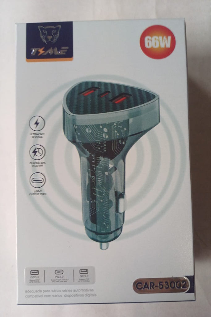 [ART2912] CARGADOR DE AUTO TRANSPARENTE CARGA RAPIDA TIME CAR-53002