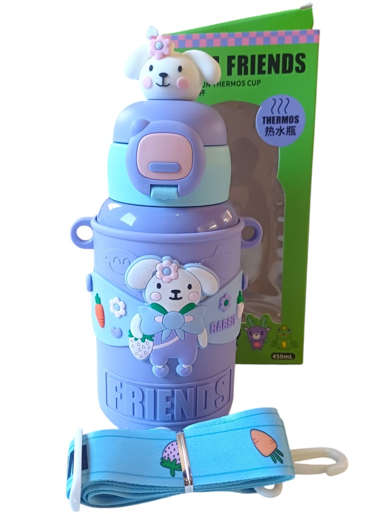 [ART3169] BOTELLA ACERO INFANTIL C/CORREA 450ML