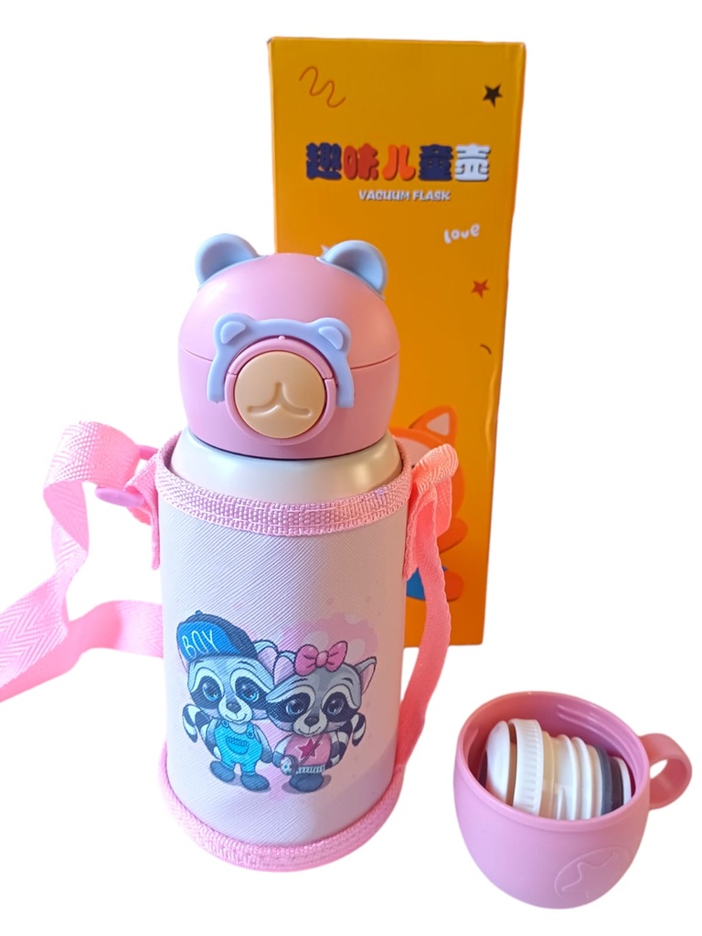 TERMO BOTELLA 2 EN 1 C/CORREA Y PORTA TERMO 600ML