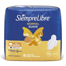 🔵SIEMPRE LIBRE TOALLITAS  X8UN C/ALAS NORMAL SUAVE