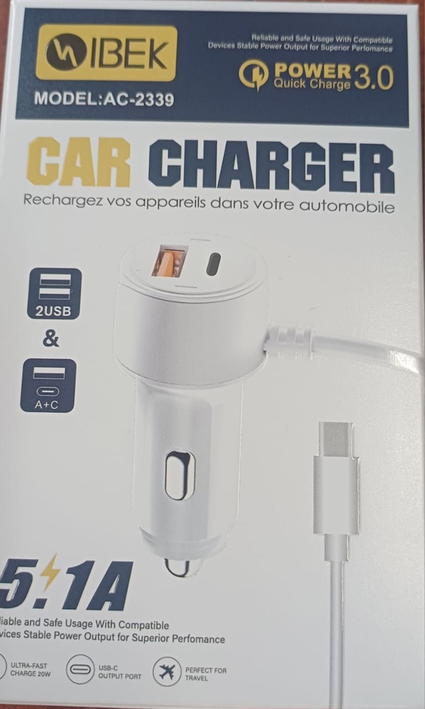 CARGADOR AUTO IBEK TIPO C AC-2339