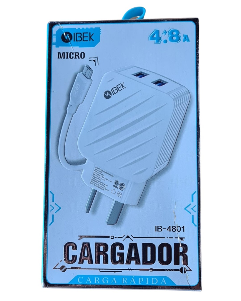 [IB-4801] CARGADOR CON CABLE 4.8A MICRO IBEK