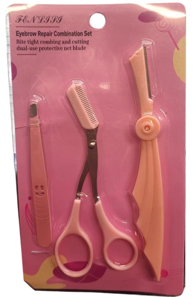 Set para cejas x3: pinza + tijera + perfilador