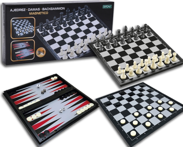 3 EN 1 AJEDREZ DAMAS BACKGAMMON MAGNETICO