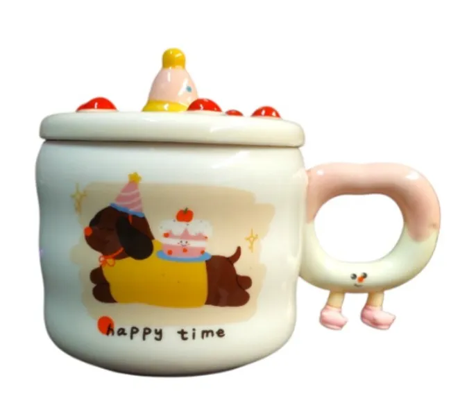 🔴TAZA DE CERÁMICA CON TAPA HAPPY BIRTHDAY CAKE