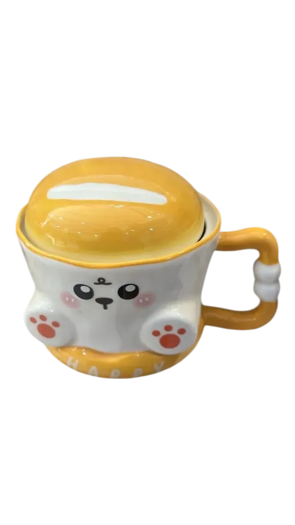 🔴TAZA DE CERÁMICA CON TAPA HAPPY PAN