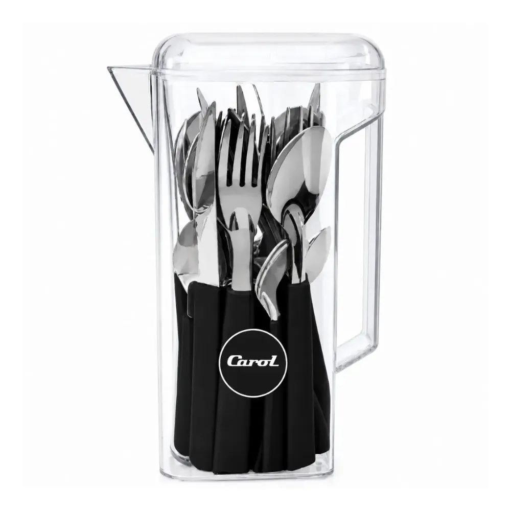 🔴Juego de cubiertos Carol 24 piezas con jarra organizadora 1.5L (Negro)