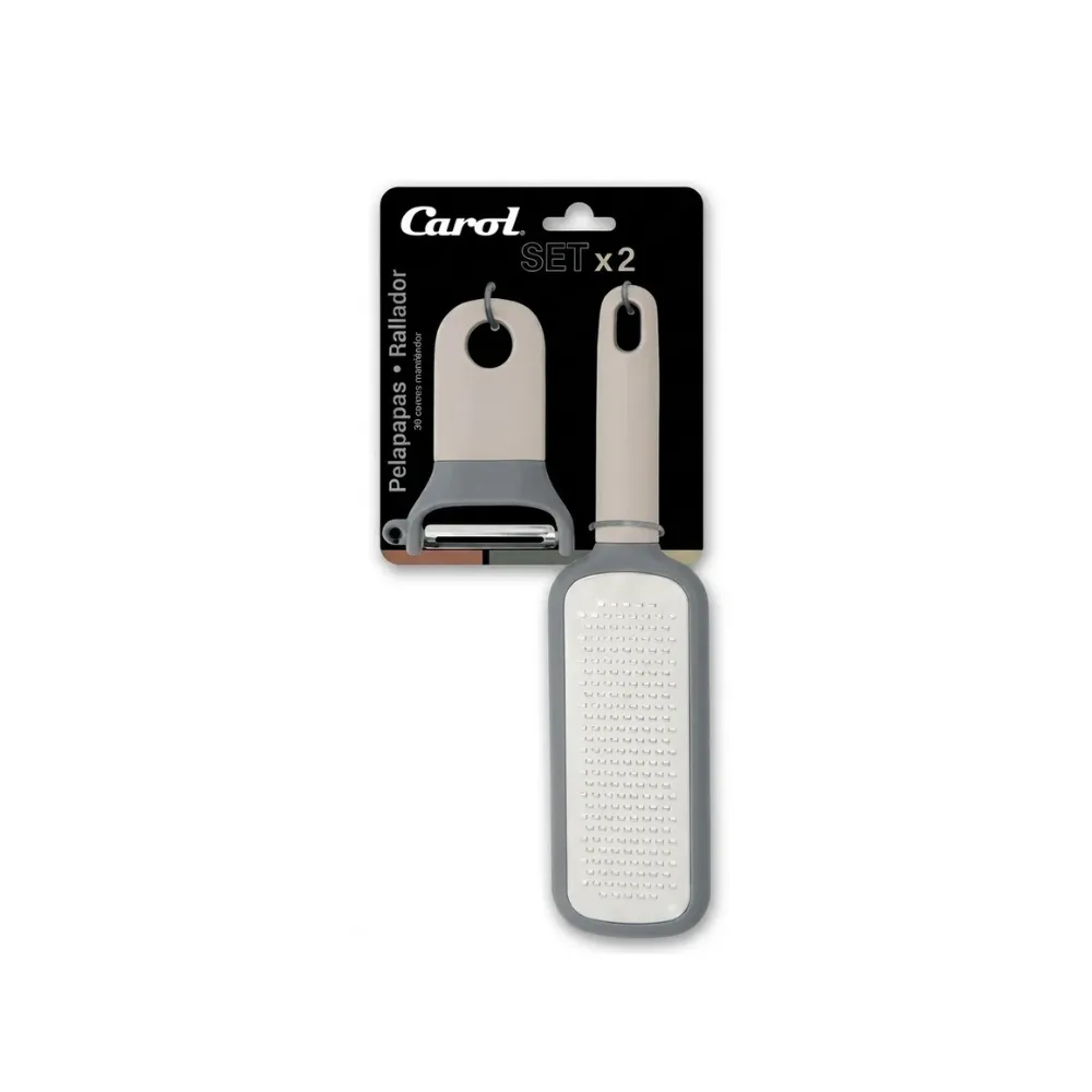 🔵Set de pelapapas y rallador de acero inoxidable Carol x2