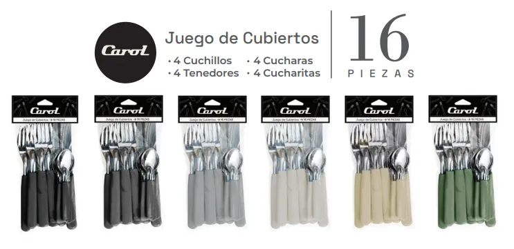 🔵JUEGO DE CUBIERTOS CAROL 16 PIEZAS (GRIS FUSION)