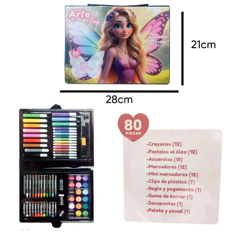 TINY SET DE ARTE VALIJA PLASTICA 80 PZAS