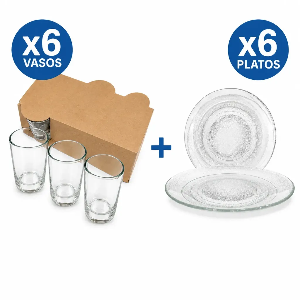 🔵 Promo 6 vasos Point + 6 platos playos Fénix Durax