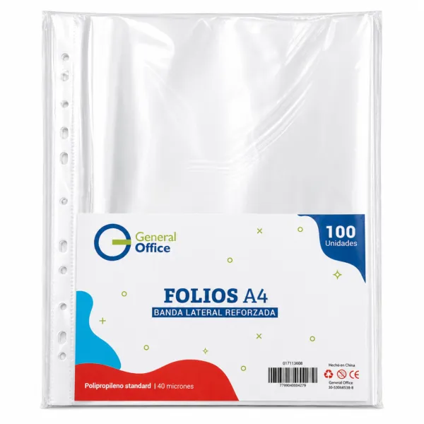 🔵Folios A4 de polipropileno General Office x100 unidades