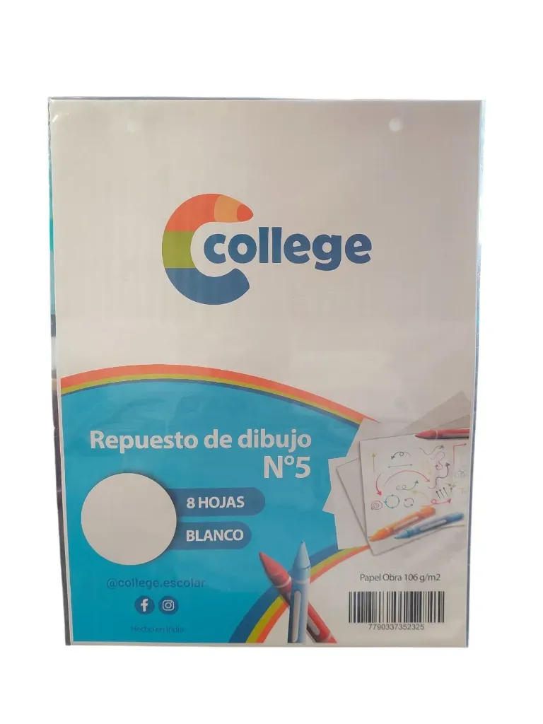 🔵 Repuesto de dibujo N.º 5 blanco College x8 hojas