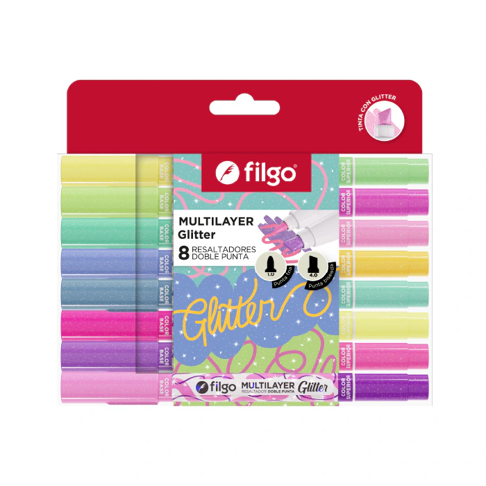 🔵Resaltador creativo doble punta multilayer x8 Glitter