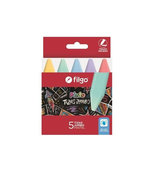 🔵Tizas Jumbo Pinto estuche x5 pastel Filgo