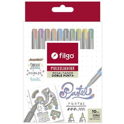 🔵Resaltador creativo doble punta multilighter Filgo x10 (Pastel)