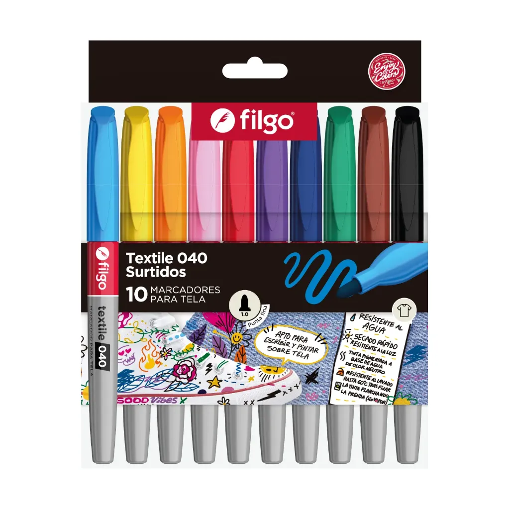 🔵Marcadores para tela Filgo Textile 040 x10 colores surtidos