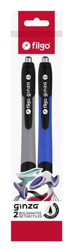 🔵Bolígrafos retráctiles Ginza 1.0 mm azules x2 unidades