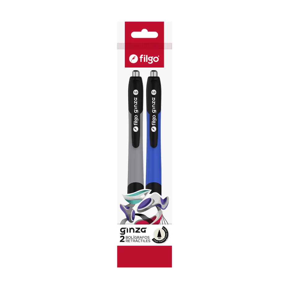 🔵Bolígrafos retráctiles Ginza 1.0 mm azules x2 unidades