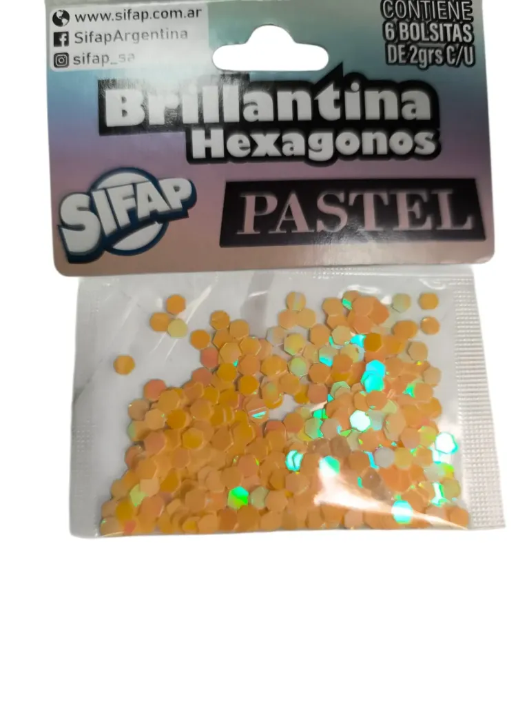 [ART4835] Brillantina formas hexágonos Pastel x1
