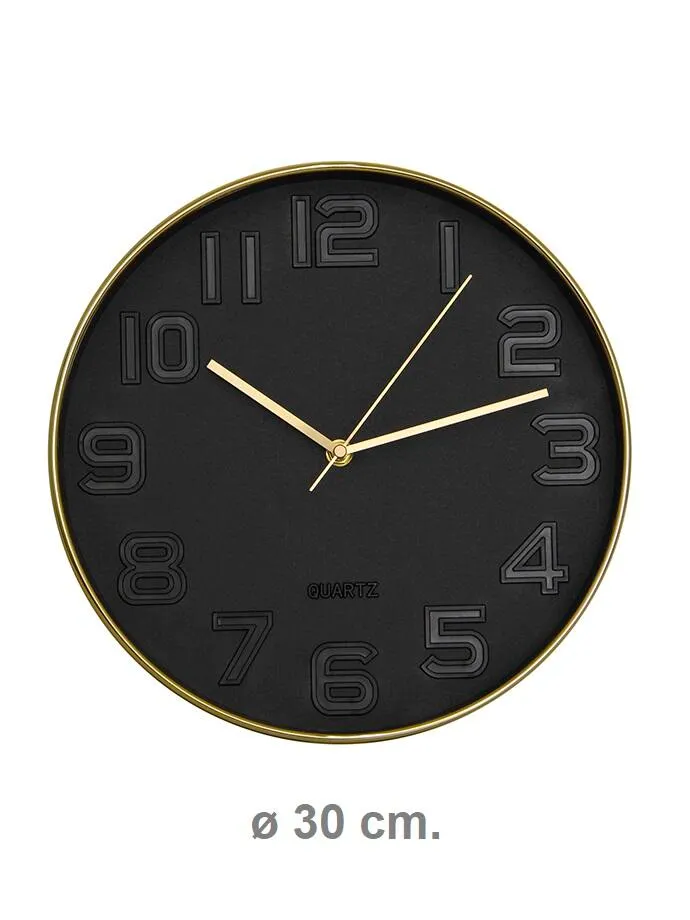 Reloj de pared redondo negro 30cm