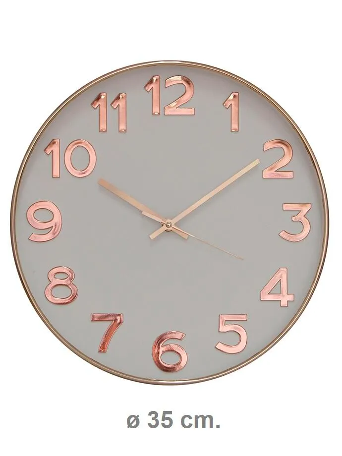 Reloj de pared redondo 35cm blanco y rosa