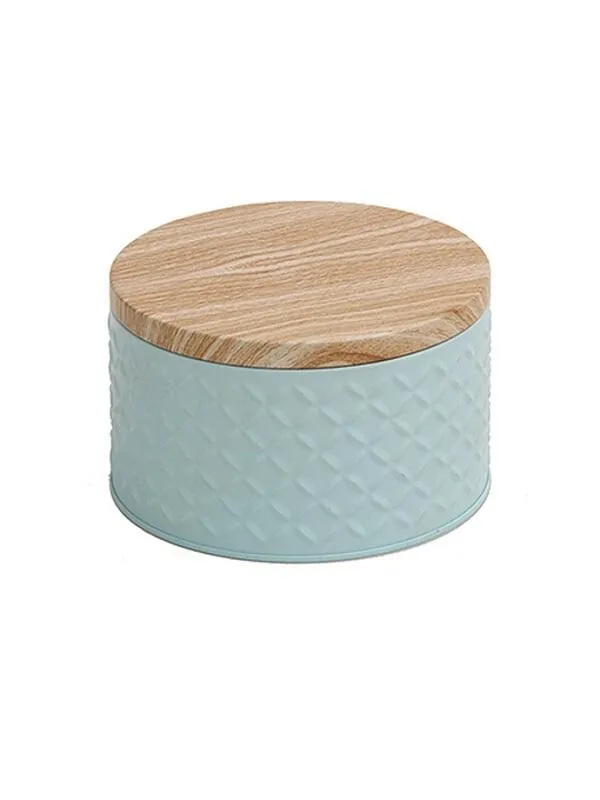 Lata cilíndrica texturada tapa madera VGO