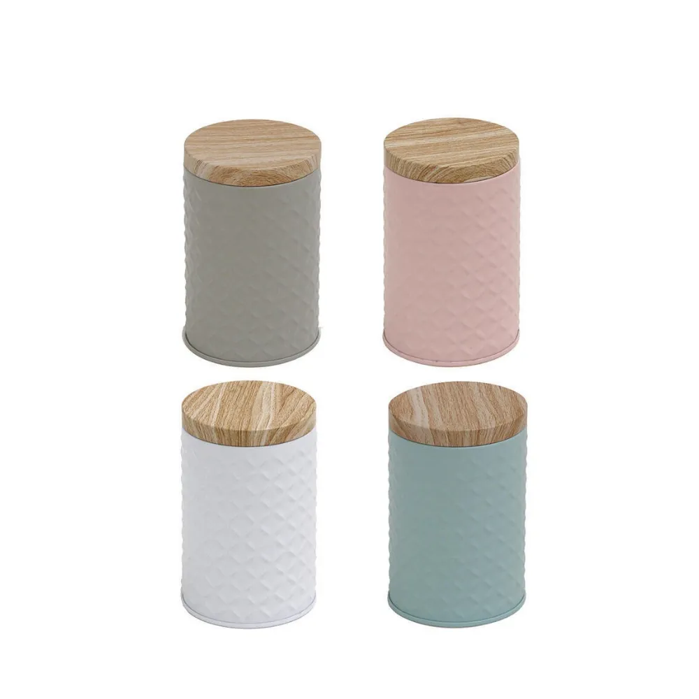 Lata alta cilíndrica texturada tapa madera VGO
