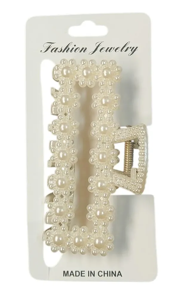 [ART4989] Broche para pelo perlado rectangular flores