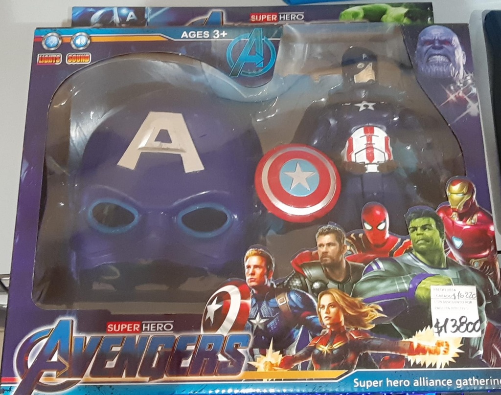 MASCARA +  MUÑECO AVENGERS GRANDE  EN CAJA
