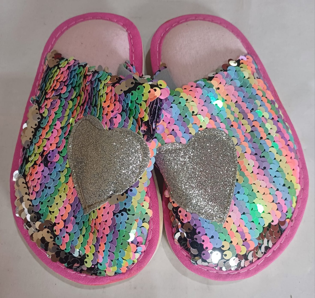 [ART1907] Pantuflas lentejuelas corazón - Talle 25/26 al 34/35