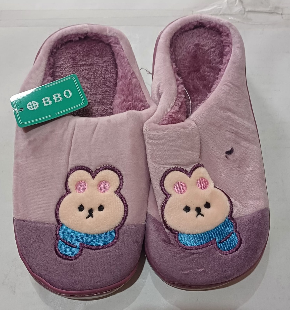 [ART2067] Pantuflas peluditas c/conejito bordado